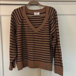 Old Navy Women's V-Neck Sweater in Brown and Black Stripes